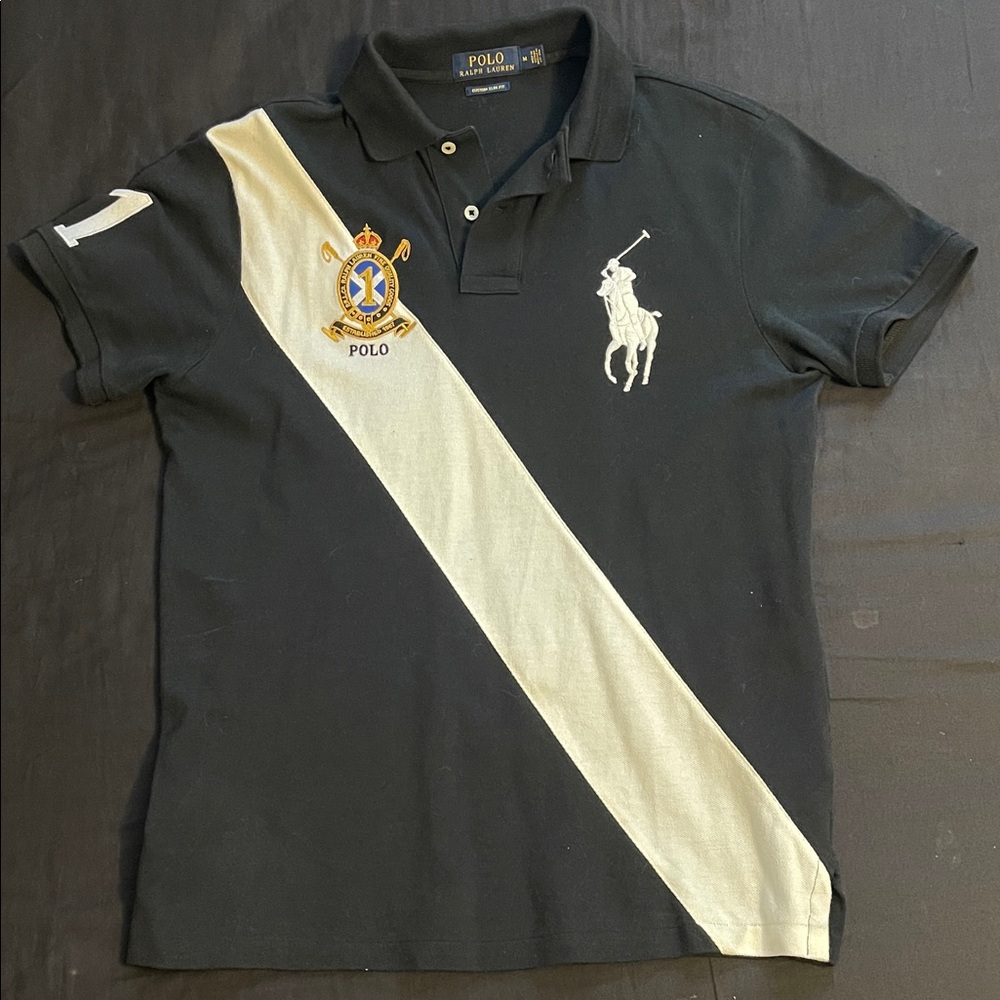 Polo by Ralph Lauren Big Pony Black and White Polo Shirt Slim Fit